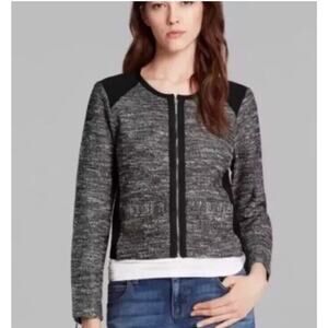 Eileen Fisher Jacket Women Medium Tweed Long Sleeve Moto Crew Neck Knit Zip DV4